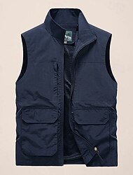 Men's Fishing Vest Sleeveless Vest Outdoor Modern Contemporary All Seasons Multi Pocket Chinlon Outdoor Solid / Plain Color Zipper Standing Collar Standard Fit Black ash-colored khaki Army Green Vest