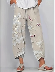 Women's Wide Leg Chinos Baggy Pants Vacation Basic Casual Ankle-Length High Waist Floral Graphic Bird Printing Thermal Warm Breathable Soft Micro-elastic Vacation Street Causal Black White Blue Green