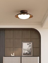 Moderne Deckenleuchte für den Flur, weißer Milchschirm, kleine Deckenleuchte aus Metall, Holz, Vintage-Bauernhaus, deckennahe Lampe für Badezimmer, Küche, Korridor, Eingangsbereich, 25 cm, 110–240 V