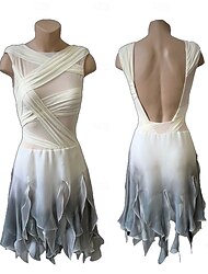 Eiskunstlaufkleid Damen Mädchen Eislaufen Kleid Weiß Daumenloch Halo-Färbung Hohe Elastizität Professionell Wettbewerb Eiskunstlaufkleidung Thermowarm Kristall / Strass Ärmellos Eislaufen