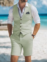 אנשיו של חליפות פשתן חתונת חוף כחול סקיי מרווה קיץ חליפה אופנתי יום יומי אחיד גזרה רגילה סט 2 חלקים