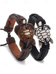 Men's Vintage Leather Turtle Bracelet - Adjustable Wrist Strap for Beach, Summer and Casual Wear