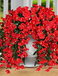 2/4pcs Artificial Fake Hanging Flowers Plants for Outdoor Outside Spring Summer Decoration Faux Silk UV Resistant Realistic Morning Glory Trailing Vines for Home Porch Patio Balcony