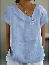 Damen Bluse Einfarbig Elegant Lässig Kurzarm Asymmetrisch Normale Oberteile Täglich Ferien Plissiert Blau Sommer