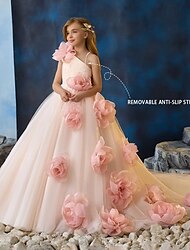 Kinderen Voor meisjes Bloemenmeisjesjurk Eerste Communie Jurk Feestjurk Effen Kleur Mouwloos Lange mouw Prestatie Bruiloft Feest Netstof Prinses Zoet Netstof Halverwege kuit Schede jurk Tule-jurk