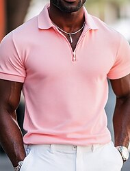 Men's Quarter Zip Polo Street Casual Half Zip Short Sleeve Fashion Solid Color Zipper Summer White Pink Navy Blue Green Quarter Zip Polo