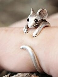 Anillo envolvente de ratoncito para mujer, anillo de animal abierto ajustable, lindo diseño de rata vintage, regalo de joyería llamativo para ella