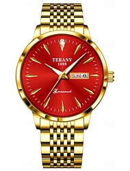 Férfi üzleti kvarcóra – Ultra vékony dupla naptár Fénylő számlap IPX7 vízálló elegáns rozsdamentes acél szíj stílusos ajándék szakembereknek