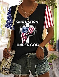 Γυναικείο Πατριωτικό T Shirt Γραφικό Σημαία Αμερικανική Σημαία Vintage Μόδα Χαβάη Κοντό Μανίκι V Λαιμόκοψη Κανονικά Τόπς Καθημερινές Διακοπές Εκτύπωσης Μαύρο Κόκκινο Καλοκαίρι Άνοιξη