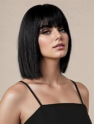 פאות בוב קצרות ישרות בצבע חום-אדמדם עם שוליים, שיער באורך הכתפיים, פאה צבעונית לנשים בנות, פאה סינתטית עמידה בחום למסיבת ליל כל הקדושים, 14 אינץ' 35 ס"מ, חום ג'ינג'ר