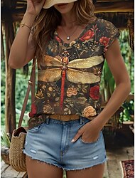 maiou damă animale maiou vintage tropical elegant fără mâneci mânecă scurtă decolteu în V topuri obișnuite zilnic imprimeu galben roșu albastru violet verde vară primăvară