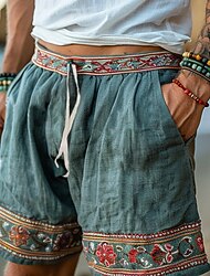 Herren Shorts Leinenshorts Sommershorts Strandshorts Kordelzug Patchwork Elastischer Bund Einfach Komfort Atmungsaktiv Knielang Lässig Täglich Ferien Urlaub Hawaiianisch Grün