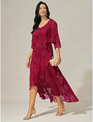 Women's Maxi Dress Ruffle Dress Elegant Wedding Wedding Guest Evening Party Regular Fit Floral Sleeveless U Neck Red Summer Spring