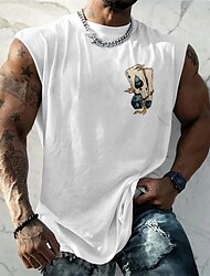 Men's Tank Top Vest Top Undershirt Sleeveless Shirt Sleeveless Crew Neck Summer Poker Fashion Designer Basic Print Vacation Street Going out Black White Blue Top Tee for Men