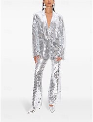 Macacão vestido mãe da noiva elegante festa colarinho de camisa comprimento até o chão poliéster manga longa com lantejoulas