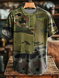 Herr Kamuflasje T-shirt Kortärmad T-shirt 3D-tryck Rund hals Skjorta Retro / vintage Vintage retro Fest Gata Ledigt Grön Sommar Vår Alla årstider Kläder S M L XL XXL XXXL 4XL