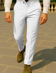 Men's Dress Pants Trousers Chinos Slacks Buttons Pocket Plain Comfort Formal Party Work Fashion Classic Style Black White Micro-elastic
