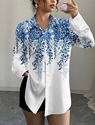 Dames Overhemd Bloem Dagelijks Stijlvol Casual Lange mouw Overhemdkraag Normale tops Werk Dagelijks Feestdagen Knop blauw Lente Herfst