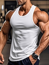 Voor heren Singlet Vest Top Onderhemd Mouwloos shirt Mouwloos Strakke ronde hals Zomer Effen Modieus Ontwerper Basic Klassiek Vakantie Straat Uitgaan Zwart Wit Top T-shirt voor mannen