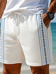Bărbați Geometric Dungi Romb Pantaloni scurți Waffle Pantaloni scurți de sudoare Pantaloni scurți casual Talie medie Moda Casual Vacanță Jogging A face exerciţii fizice Talie elastică cu șnur