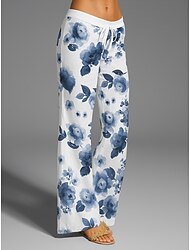 Pentru femei Obraznic Picior Larg chinez Vacanță Epocă Stilul etnic Lungime totală Talie Înaltă Floral Grafic Uscare rapidă Respirabilitate Απαλό Inelastic În aer liber Vacanță sportiv Negru Albastru