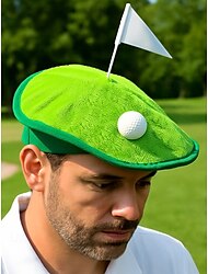 Hauska vihreä golfhattu pallolla ja lipulla – pehmeä ja muhkea erikoislippis miehille ja naisille – täydellinen golfjuhliin, naamiaistilaisuuksiin ja kepposia varten