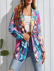 Pentru femei Blazer Comfortabil Respirabil Imprimeu Modern Casual Geometric Birou Stradă Casual Purtare Zilnică Cu Un Nasture Regulat Răsfrânt Potrivire Largă Manșon Lung Îmbrăcăminte exterioară