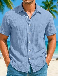 Voor heren Overhemd Linnen overhemd Zomer overhemd Strand hemd Effen Vakantie Casual Wit blauw Bruin Groen Korte mouw Kraag Zomer Lente Kleding Zak