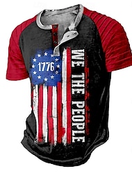 男性用 アメリカ独立記念日 文字 星条旗 ヘンリーシャツ ラグランTシャツ 半袖 ファッション デザイナー カジュアル アウトドア バケーション カジュアル 夏 ブラック ヘンリーカラー ヘンリー ヘンリーTシャツ
