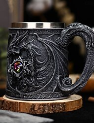 Medeltida drakeölmugg, Oktoberfest-presentmugg 3D-präglad kaffekopp i rostfritt stål, Oktoberfest-present till män retro tesejdel, estetisk vattenmugg