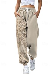 Women's Slacks Straight Streetwear Casual Full Length Natural Flower Pocket Printing Elastic Drawstring Design Outdoor Comfortable Outdoor Going out Grey Yellow Pink Army Green Fall Regular Fit