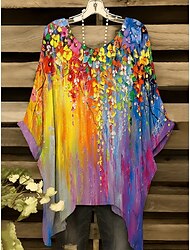 Mujer Blusa Floral Graphic Elegante Vintage Diario Manga Corta Manga Murciélago Cuello Barco Tops regulares Diario Festivos Ropa de vacaciones Amarillo Rojo Morado Verde Trébol Verano Primavera