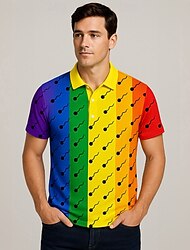 Pride-Monat Herren Kontrastspitze Polo Kurze Ärmel Polo-Shirts Polokragen Lässig Festival Knopf hoch Sommer Regenbogen