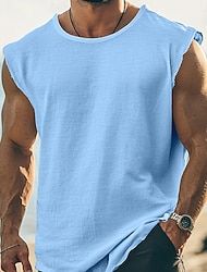 Homens Camiseta Sem Manga Manga Curta Alças Decote Redondo Verão Tecido Textura Moda Clássico Casual Puro Casual Rua Esportes Branco Azul Azul Marinha Top Tee para Homens