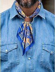 Férfi paisley mintás, szögletes nyakú sál bőr csattal, vintage stílusú poliészter kendő kültéri utazásokhoz, partikra és mindennapi divathoz.