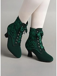 Women's Victorian Lace-Up Ankle Boots - Green Suede High Heel Booties for Vintage and Steampunk Costumes