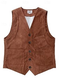 Hombre Chaleco Vacaciones Fiesta Negocio Moda Casual Primavera Otoño Botones Bolsillo Poliéster Pana Cómodo Color sólido Recto 1 botón Escote en Pico Ajuste regular Marrón Oscuro Negro Vino Azul