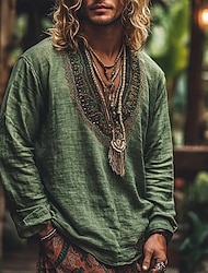 Męskie Koszula Koszula lniana Styl Wikingów Koszula Popover Letnia koszula Stroje plażowe Geometryczny Urlop Ulica Żółty Fioletowy Zielony Długi rękaw W serek Lato Wiosna Odzież Męskie Koszula Koszula lniana Styl Wikingów Koszula Popover Letnia koszula Stroje plażowe Geometryczny Urlop Ulica Żółty Fioletowy Zielony Długi rękaw W serek Lato Wiosna Odzież