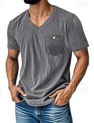Men's T Shirt Tee Short Sleeve Shirt Tee Top Short Sleeve V Neck Summer Plain Fashion Designer Basic Pocket Vacation Street Going out Black Navy Blue Blue Top Tee for Men