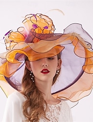 Hats Organza Sun Hat Formal Wedding Evening Party Tea Party Horse Race Elegant Vintage With Floral Headpiece Headwear