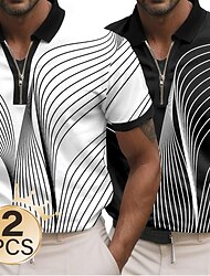 herr 2 st geometrisk linje dragkedja polo kortärmad turndown casual daglig modern athleisure casual daglig dragkedja sommar svart vit