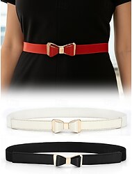 Women’s Bowknot Elastic Waist Belt – Faux Leather Dress Belt with Metal Buckle, Elegant Skinny Style for Office, Party or Formal Outfits