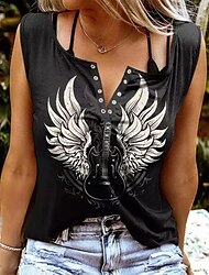 zenei fesztivál Női Camisole Tank Top Csehország Szüret Fémes Ujjatlan V-alakú Normál felsők Napi Fekete Fehér Nyár Tavasz