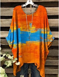 Dames Blouse Grafisch Kleurenblok Vintage Dagelijks Stijlvol Korte mouw Vleermuismouw Strakke ronde hals Normale tops Dagelijks Feestdagen Strand Kleding Rood blauw Paars Oranje Zomer Lente