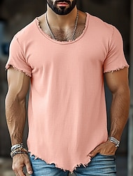 Voor heren T-shirt Linnen T-shirt Korte mouw Korte Mouw Strakke ronde hals Zomer Effen Modieus Ontwerper Basic Zacht Vakantie Straat Casual Licht Blauw Zwart Wit Top T-shirt voor mannen