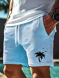 Herr Kokosnötsträd Tropiska växter Våffelshorts Svett shorts Casual shorts Medium Midja Mode Casual Semester Joggning Träningspass Elastisk dragsko i midjan Shorts med fickor Designer Kläder