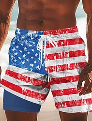 Függetlenség napja Férfi Július 4-én, az Egyesült Államok 250. évfordulóján Amerikai zászló Hazafias Bélelt rövidnadrág 2 az 1-ben úszónadrág Úszónadrágok Közepes csípő Szabadság Oldalzsebek