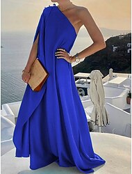 Damen Langes Kleid Maxikleid Cocktailkleid Kleid für Hochzeitsgäste Chiffon Schwingkleid Mode Modern Outdoor Urlaub Normale Passform Einfach Ärmellos Ein-Schulter Gelb Rote Blau Grün Sommer Frühling