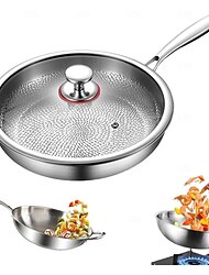 Sartén profesional de titanio martillado con tapa, multifuncional, ultraduradera, antiadherente y resistente a los arañazos para cocinar en la cocina.