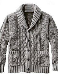 Herr Tröja Cardigan Tröja Kabel Sticka Vanliga toppar Knappen uppåt Slät Sjal Semester Mode Ledigt Dagliga kläder Kläder Vår & Höst Rodnande Rosa Rosa S M L